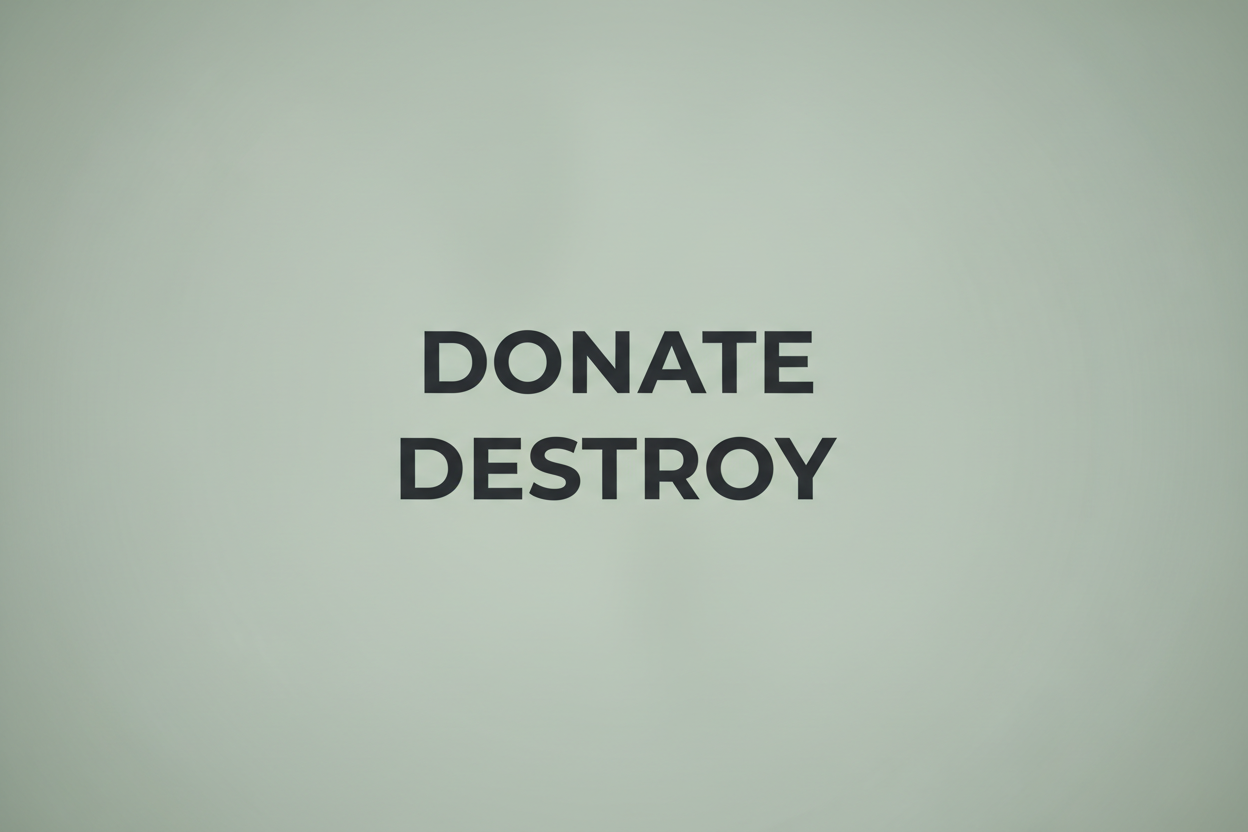 generate a stock image with only these words : Donate and Destroy . add a subtle background color